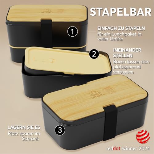 Umami Lunchbox Erwachsene, auslaufsicher, bento box Fächern & 4 Bestecke – Ansicht 3