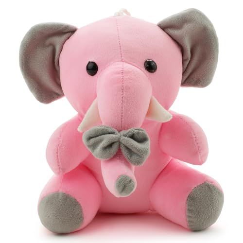 Image of 28 CM Cute Pink Elephant Plush Soft Toy with Bow, Stuffed Animal Doll, Kawaii Plush Teddy for Kids, Girls & Boys, Hugging Toy, Birthday Gift, Baby Nursery Decor