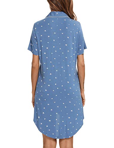 Image of Samring Pajama Nightgown for Women Short Sleeve Button Down Boyfriend Night Gown Nightdress Sleep Shirts