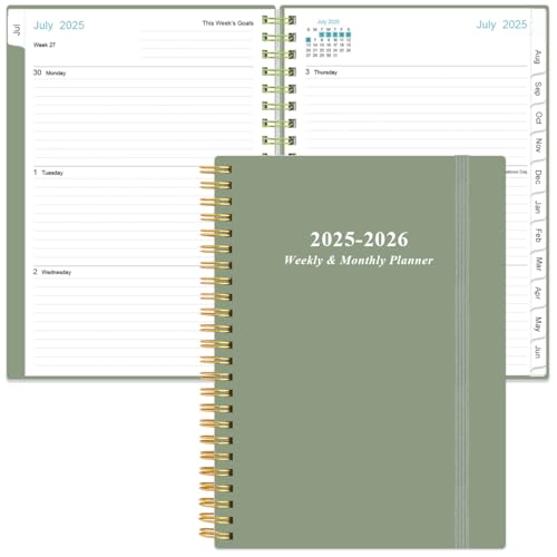 2025-2026 Planner - Academic Planner 2025-2026 from July 2025 - June 2026, Weekly & Monthly Planner Spiral Bound with 12 Monthly Tabs, Inner Pocket, 6.4" x 8.5", Green