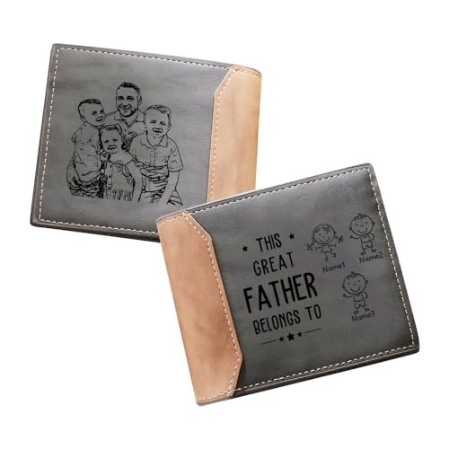 Personalized Dad Wallets Custom 1-5 Name Leather Wallet with Photo This Great Father Belongs to Father Day Gift Wallet with Kids Names (3 Kid)