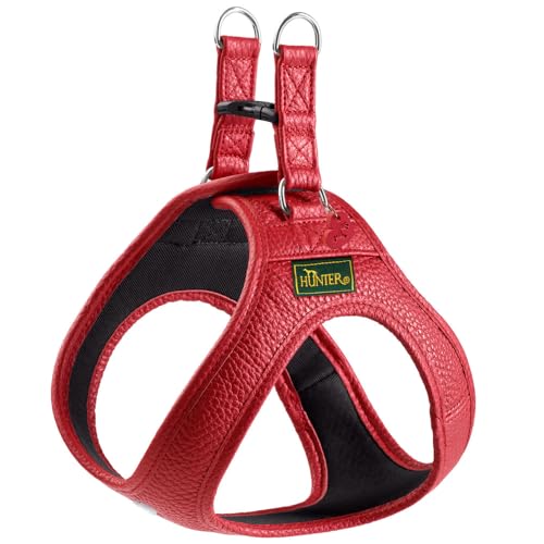 Hunter Hundegeschirr Love, Farbe: rot, weiches Rindsleder, atmungsaktive Mesh-Polsterung, Herz handgenäht, hoher Komfort, Made in Germany, Größe: XS-S