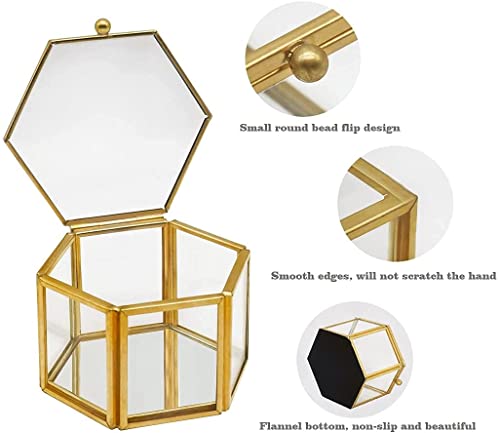 Small Glass Jewelry Box Golden Geometric Decorative Box Ring Earring Display Hexagon Keepsake Box For Wedding Birthday Gift #TOP6