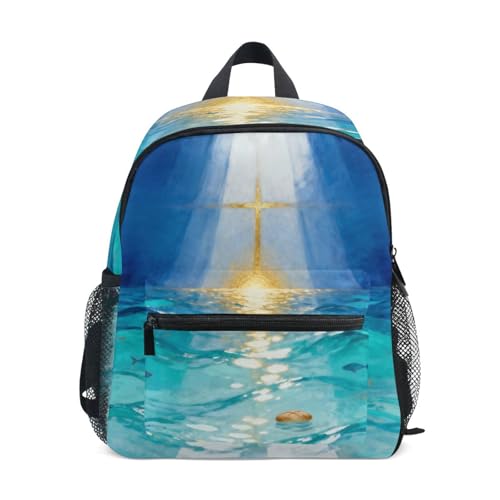 Wudan abstrakt konst kors blå mini ryggsäck för pojkar bröstrem förskola barn bokväska, Abstrakt konst kors blå, Medium