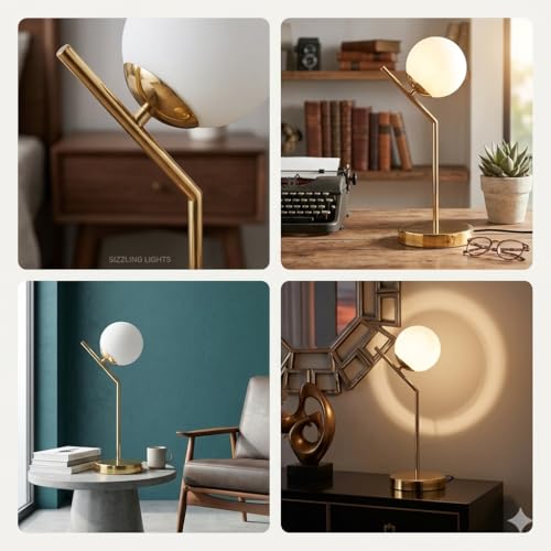 Image of Frosted Glass Table Lamp | Gold Finish Decorative Table Light | Modern Lamp for Home Office Bedroom Living Room Dining Room Use | Stylish Desk Lamp | Without Bulb