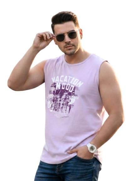 Image of Rigo Stylish Cotton Printed Vest for Men | Round Neck,Regular Fit, Sleeveless T-Shirt Vest for Men | Casual Innerwear Sando for Men & Boys - Perfect for Workouts Gym, Vacations, and Beaches