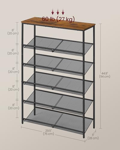 Image of VASAGLE Shoe Rack for Entryway, Freestanding, Adjustable, Industrial | 6-Tier Shoe Rack Organizer with Storage Shelves and Spacious Top, Rustic Brown and Ink Black ULBS044KD01