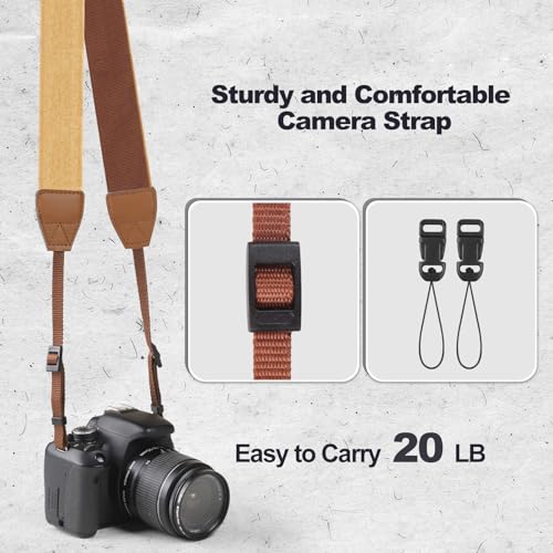 Image of Universal Camera Strap - Camera Neck Strap, Adjustable Shoulder Straps Compatible with Canon, Fujifilm, Nikon, Olympus, Panasonic and other SLR and mirrorless cameras - Khaki