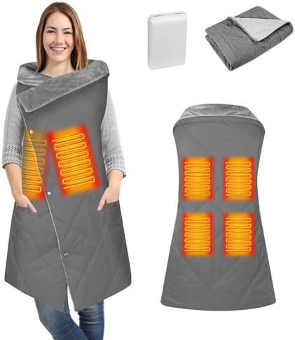 Heated Blanket Battery Operated, USB Cordless Electric Blanket with 10000mAH Battery and 3 Heating Levels, Portable Heated Wearable Blanket Heated Shawl Throw for Home & Outdoor(Grey)