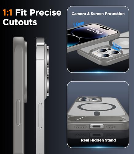 Image of Magnetic Compatible with iPhone 14 Pro Max Case, [Built-in Invisible Kickstand][Compatible with MagSafe] [Military Grade Shockproof] Slim Translucent Matte Phone Case for iPhone 14 Pro Max 6.7 inch