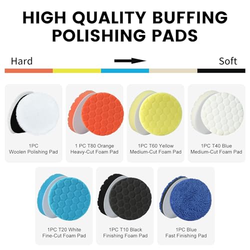 Image of Bufing Polishing Pads - 7Pcs Face for Backing Plate, Car Compound Buffing Sponge Pads and Woolen Cutting Polishing Pad Kit (7 inch)