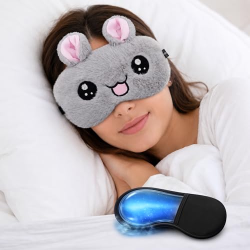 Image of Jenna Cute Gel Fur Sleeping Eye Shade Mask Cover for Insomnia, Meditation, Puffy Eyes and Dark Circles Kitty Grey