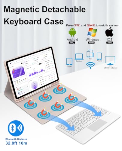 Image of Keyboard Case for Samsung Galaxy Tab S11 Ultra /S10 Ultra /S9 Ultra /S8 Ultra 14.6 inch, Magnetically Detachable Wireless Bluetooth Keyboard, Multi-Angle Stand, PU Leather Folio Cover with S Pen Holder