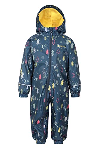 Image of Mountain Warehouse Spright Fleece Lined Kids Waterproof Rain Suit - Lightweight Rain Suit with Full Zip & Reflective Design - Best for Autumn, Winter & Wet Weather Midnight 6-9 Months