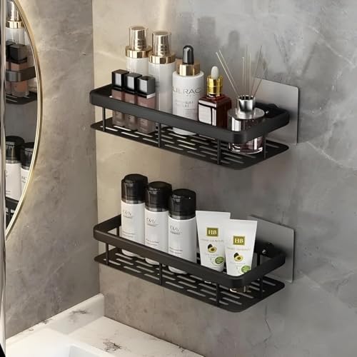 Image of Self-Adhesive Multipurpose Wall Mounted Bathroom Shelf and Rack for Bathroom and Kitchen,Space Saving Bathroom Organizer Shelf, Punch Free Wall Shelves, Wall Stand Black - (1)