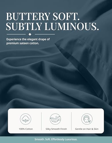 Image of LANE LINEN 100% Cotton Bed Sheets Full Size - 450 Thread Count Silky Sateen Weave - Extra Soft, Cozy & Breathable Year Round Comfort - Fits Matresses Upto 15'' Deep - Oeko TEX Certified - Estate Blue