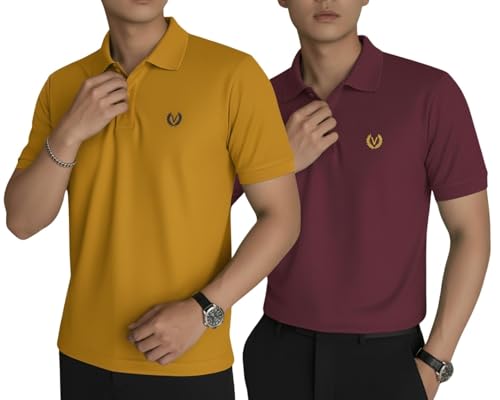 Image of MACK JONNEY Men's Solid Polo T-Shirt | Premium Cotton Blend | Regular Fit | Short Sleeve | Collared Casual Wear|Pack of 2 -MJ-157