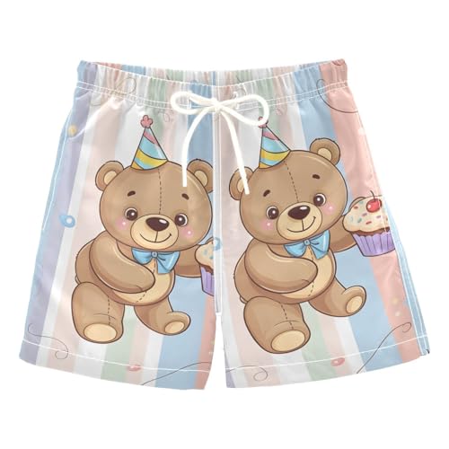 FLildon Birthday Bears and Cakes Little Boys Swim Trunks with Mesh Lining Quick Dry Beach Board Shorts, 3T