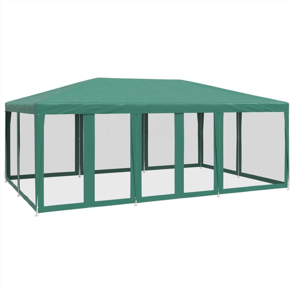 vidaXL Party Tent with 10 Mesh Sidewalls, Party Gazebo for Garden Patio, Outdoor Canopy for Wedding Barbeque, Lightweight Tent Marquee, Green HDPE