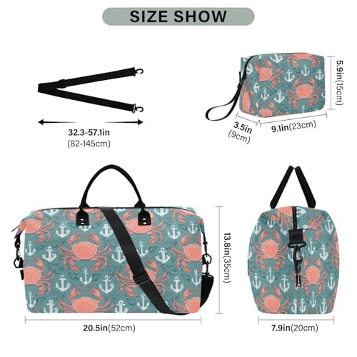 Anchor Crab Blue Large Travel Duffle Bag Weekender Overnight Bags Gym Yoga Bag for Women Men with Toiletry Bag3
