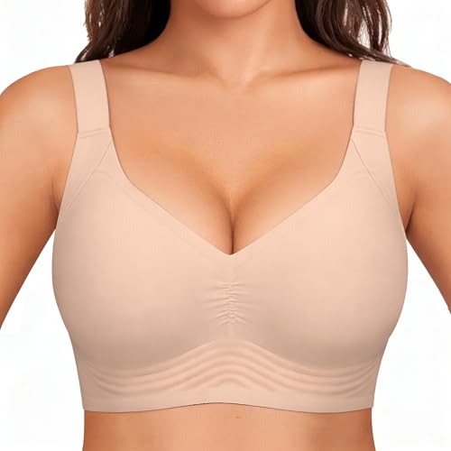 VRCOMFY 2026 Jelly Bras for Women Push Up Wireless Bralette Soft Full Coverage Comfortable Everyday Tshirt Bra Nude