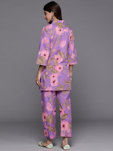 Image of Varanga Women Lavender Floral Printed Cotton Co-Ords