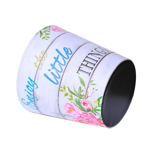 Image of PU Leather Small Trash Can Wastebasket, Round Garbage Container Basket for Bathrooms, Laundry Room, Kitchens, Offices, Kids Rooms, Bedrooms,Dorms,Home Decorative Art Bin, 2.9 Gallon (Little Joy)