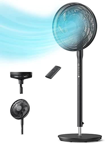 Fans for Bedroom Home, Quiet Pedestal Floor Fan with Remote, Turbo &12 Speed Levels, 120° Oscillating Stand Up Fan with DC Motor, 8H Timer, Adjustable Height, 7 Blades, Sleep Mode