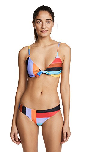 Mara Hoffman Women's Standard Carla Tie Front Bikini Top Swimsuit, Sunglow Black/Multi, Large