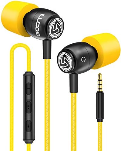 Ludos CLAMOR Wired Earbuds in-Ear Headphones, Earphones with Microphone and Volume Control, Noise Isolating Memory Foam Eartips with Replacements, Tangle-Free Cord for iPhone, iPad, Computer, Laptop