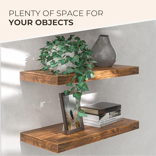 CASARIA® Set of 2 50cmx23cm Dark Oak Finish Floating Shelf Including Bracket | Wall Shelving Living Room Kitchen Bedroom Office | 38mm Thick | Hidden Wall Fixing | 15kg Capacity MDF - Image 5