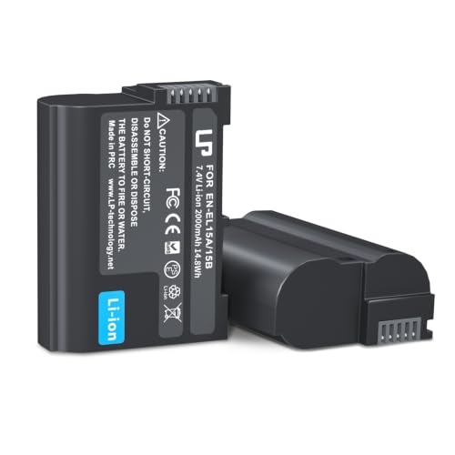 EN-EL15 Battery Pack LP 2-Pack EN-EL15 EN EL15a Rechargable Li-ion Replacement Battery Compatible with Nikon D7500 D7200 D7100 D7000 D850 D750 D500 D810a D810 D800e D800 D610 D600 & More