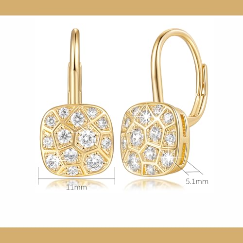 Gold Earrings for Women 14K Gold Hoop Earrings for Women Hoops Dangle Drop Leverback Earring for Womens with Cubic Zirconia Modern Geometry Meets Art Deco Hoop Earring for Womens2
