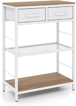 KOMFOTTEU Flurtisch Konsolentisch mit Regalen & Stoffschubladen, Beistelltisch 60x30x81cm für Wohnzimmer (Natur)
