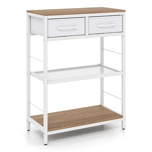 KOMFOTTEU Console Étroite, 3 Niveaux, 2 Tiroirs, 60 x 30 x 81 cm (Naturel)