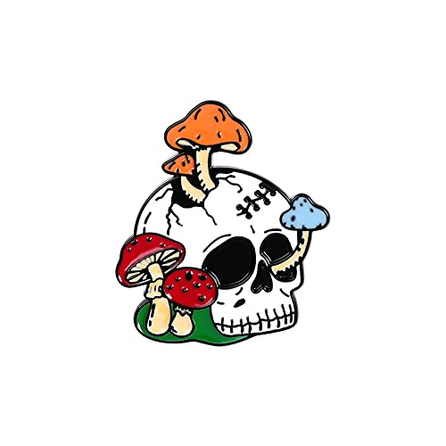 Image of COLORFUL BLING Live Laugh Love Enamel Pin Heart Shape Skeleton Horror Mushroom Flower Skull Badge Brooch Lapel for Jeans Shirt Bag Gothic Jewelry Giftfor Friend Halloween Decoration Brooch