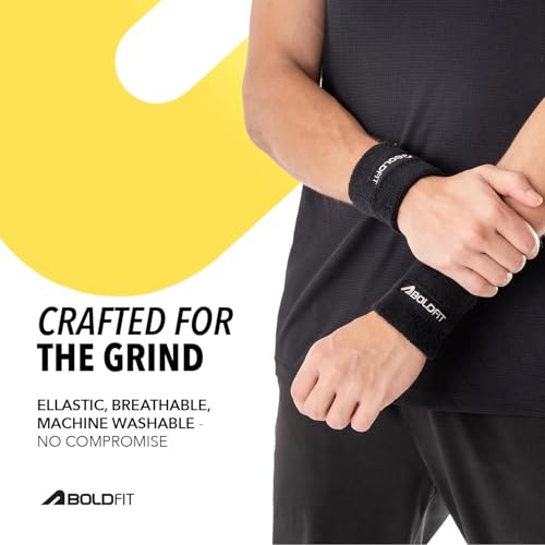 Image of Boldfit Cotton Wrist Band for Men & Women 3 Inch - Wrist Sweat Band for Badminton Football, Basketball, Running & Athletic Sports, Sweat Absorbent Wrist Bands
