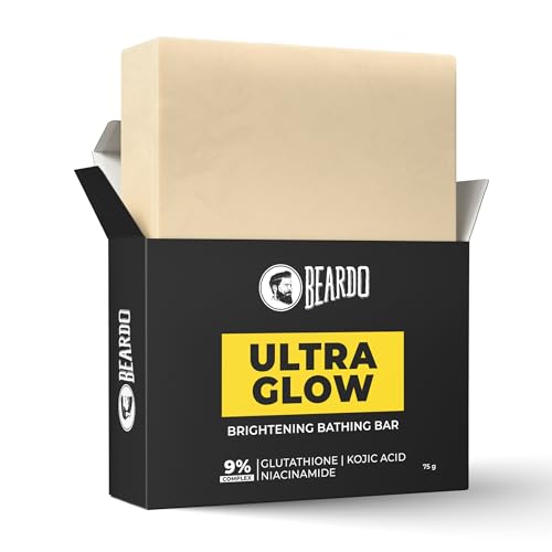 Image of Beardo Ultraglow Brightening Bathing Bar | 9% complex glutathione, niacinamide & kojic acid | Skin Brightening Soap | Whitening Soap for men | Dermatologically Tested | 75g X Pack of 1