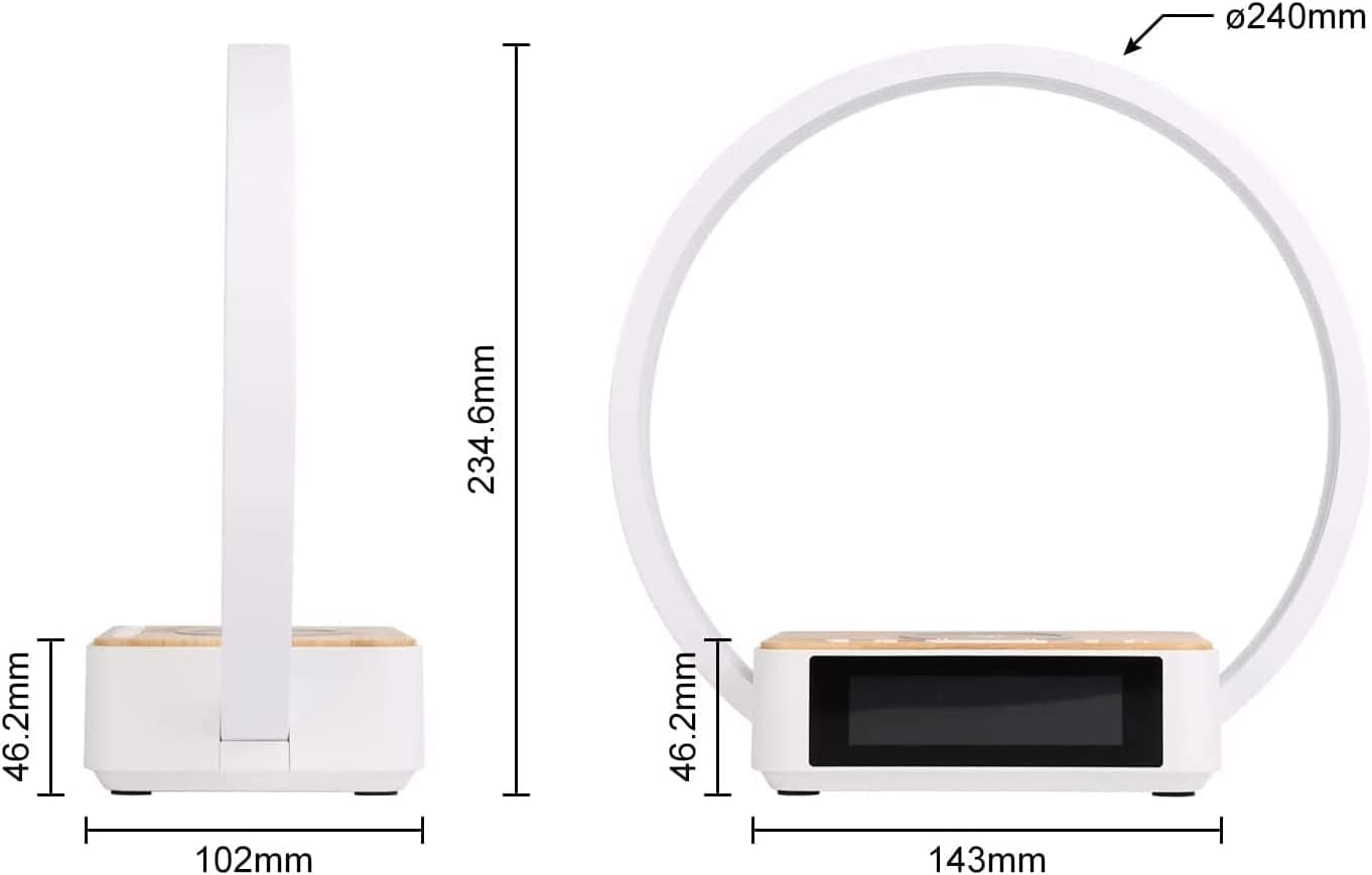 Dimensions of the blonbar LED Bedside Lamp, showing height, width, and depth measurements.
