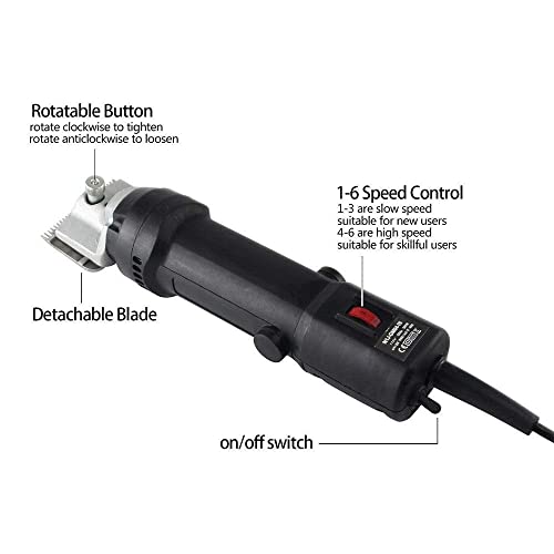 Professioneel Elektrisch Paardenknipper, 690W Zwaar Uitgevoerd Paardenschaar, 6 Snelheden Instelbaar Dierenverzorging Trimmer voor Paarden, Lama's, Runderen, Alpaca's en Boerderij Vee - Afbeelding 4