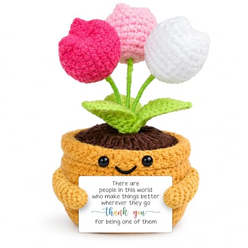 Velyra Tulip Crochet Doll, Make Things Better Positive Flower Doll with Appreciation Card, Handmade Emotional Support Plush, Thank You Gift, Teacher Nurse Coworker Gifts, Small Desk Shelf Decor