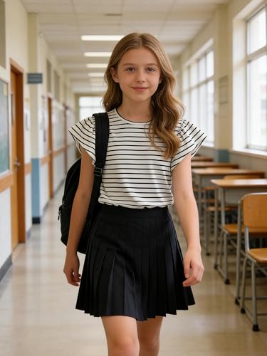Image of Girls' Summer Shirts Cute Tops Ruffle Sleeve Crew Neck Casual Tees