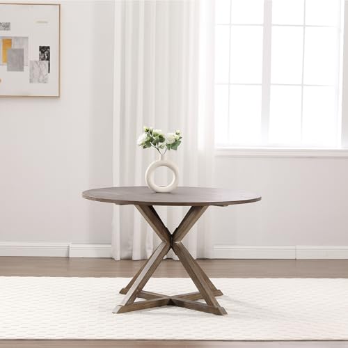 Kmax-Round-Dining-Table-for-4-6-48-Inch-Farmhouse-Kitchen-Table-Mid-Century-Modern-Circle-Solid-Wood-Dinner-Table-with-Wooden-Pedestal-Base-Rustic-Wooden-Table-for-Dining-Room-Restaurant-Brown Kmax Round Dining Table for 4 6 48 Inch Farmhouse Kitchen Table Mid Century Modern Circle Solid Wood Dinner Table with Wooden Pedestal Base Rustic Wooden Table for Dining Room Restaurant Brown