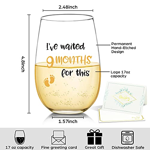Waited 9 Months For This Funny Wine Glass Gifts For New Mom - Birthday, Mother's Day Gifts For Women, Expectant Moms, Pregnancy, Mom Gifts From Husband, Confidante, Friend, 17 Oz Stemless Wine Glasses #TOP1