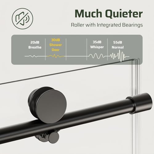 Image of 46-48 inch W x 76 inch H Frameless Sliding Shower Door, Bathroom Soft-Close Shower Glass Doors with 5 /16 inch (8mm) SGCC Tempered Glass and Stainless Steel Hardware, Reversible Installation, Matte Black