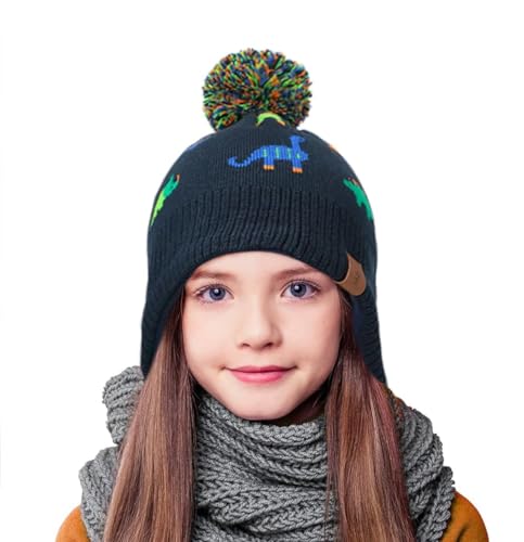 Winter Hat and Mitten Scarf Set Upgrade Fleece Lined Knit Kids Hat with Earflap Beanie Warm Fleece Cap for Baby Kids Toddler2