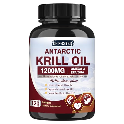 Krill Oil 1200mg, Antarctic Krill Oil Omega 3 Supplement with EPA, DHA，Astaxanthin & Phospholipids...