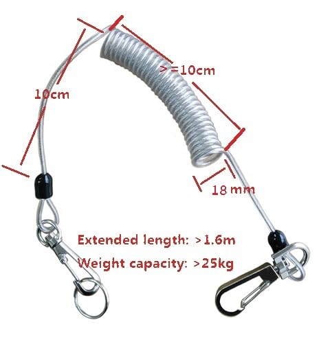 Spring Coil Safety Tool Lanyard, 30cm-1.6m Stretch, 25kg Capacity, PU Steel Construction, Silver And Black - Image 2