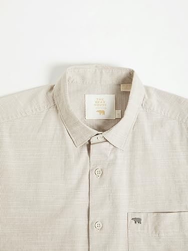 Image of THE BEAR HOUSE Men Beige Solid Slim Fit Cotton Casual Shirt|TBH-OSSA-BG