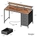 Huuger 47 Inch Computer Desk with Power Outlets and LED Lights, Gaming Desk with 4 Drawers, Office Desk with Monitor Stand, Study Desk Work Desk for Home Office, Small Spaces, Rustic Brown